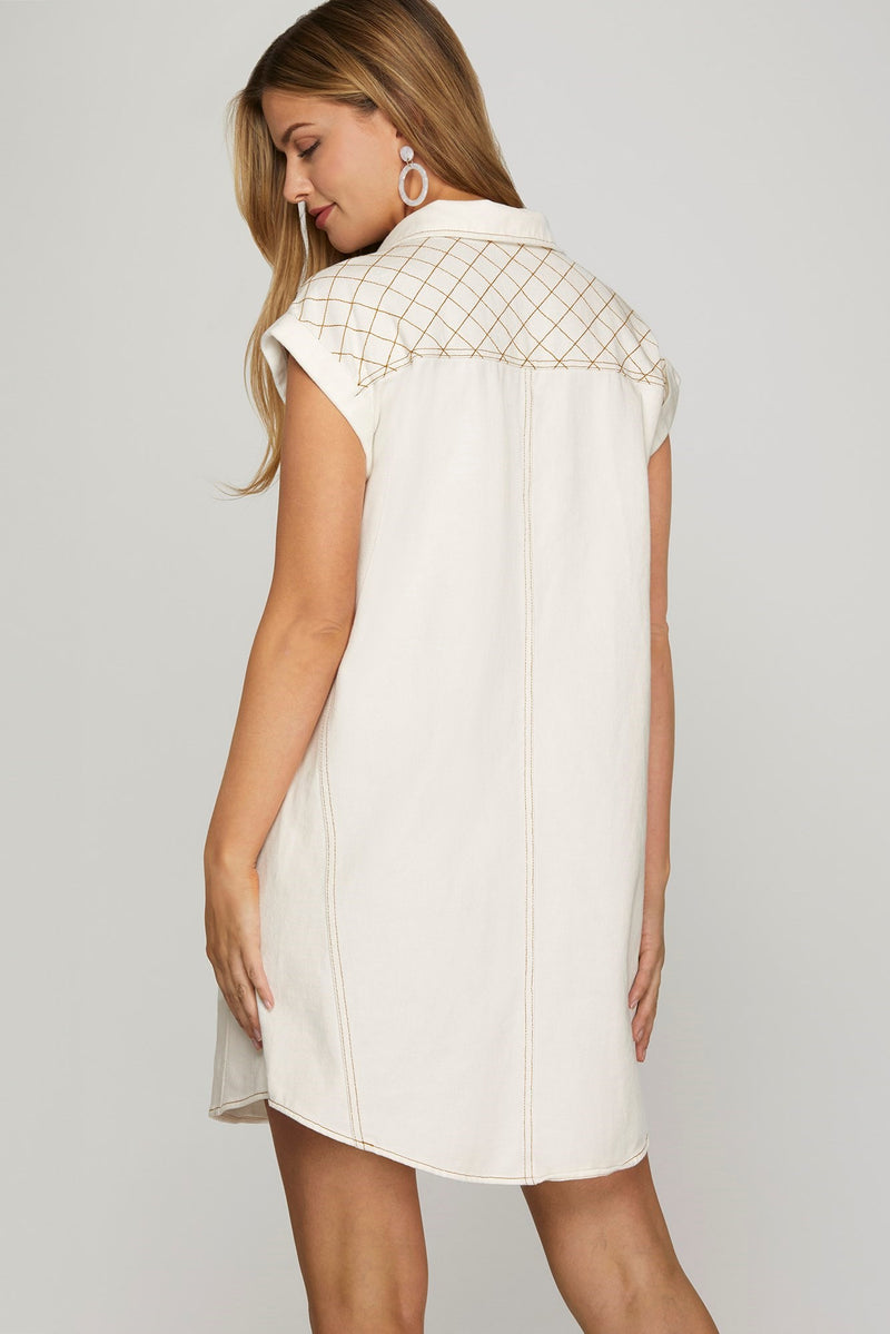 Stitch Detail Denim Dress - Off White