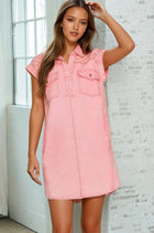 Stitch Detail Denim Dress - Pink
