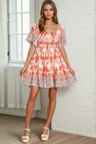 Short Sleeve Border Print Dress