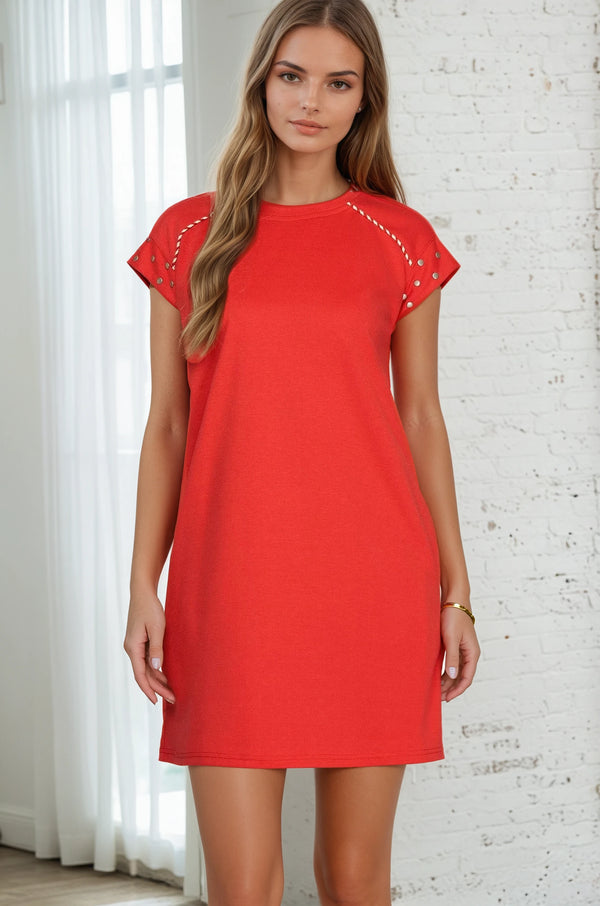 Solid Dress with Stud Shoulder