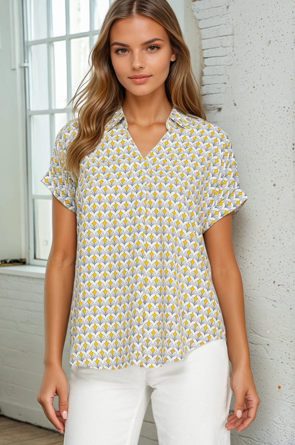 Geo Print Short Sleeve Top