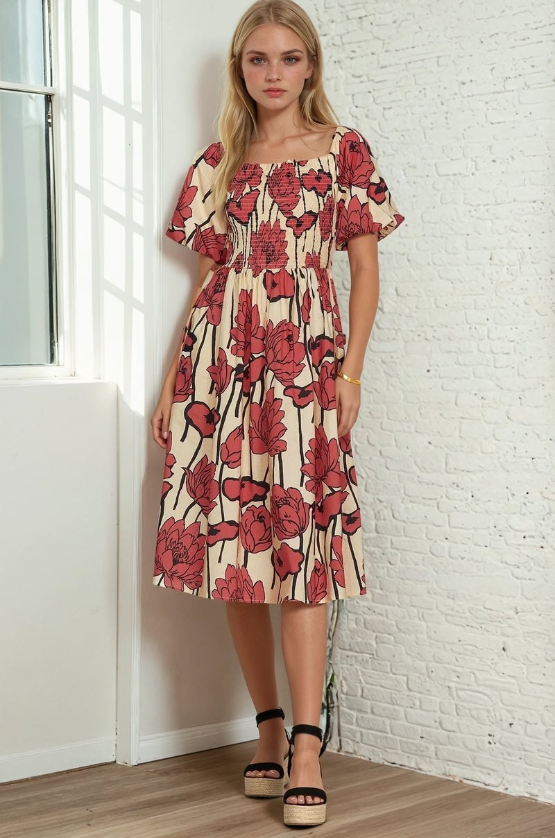 Floral Smocked Midi Dress