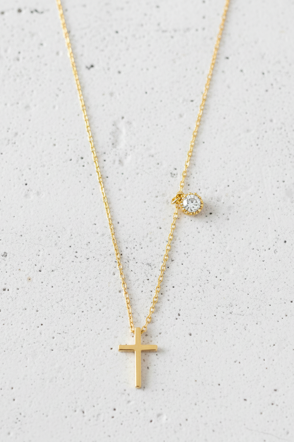 Cross & Crystal Charm Necklace