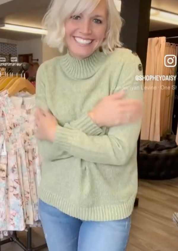 Mock Neck Shoulder Button Sweater