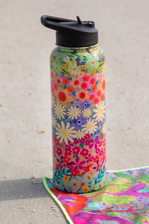 XL Stainless Steel Water Bottle - Wildflower Border