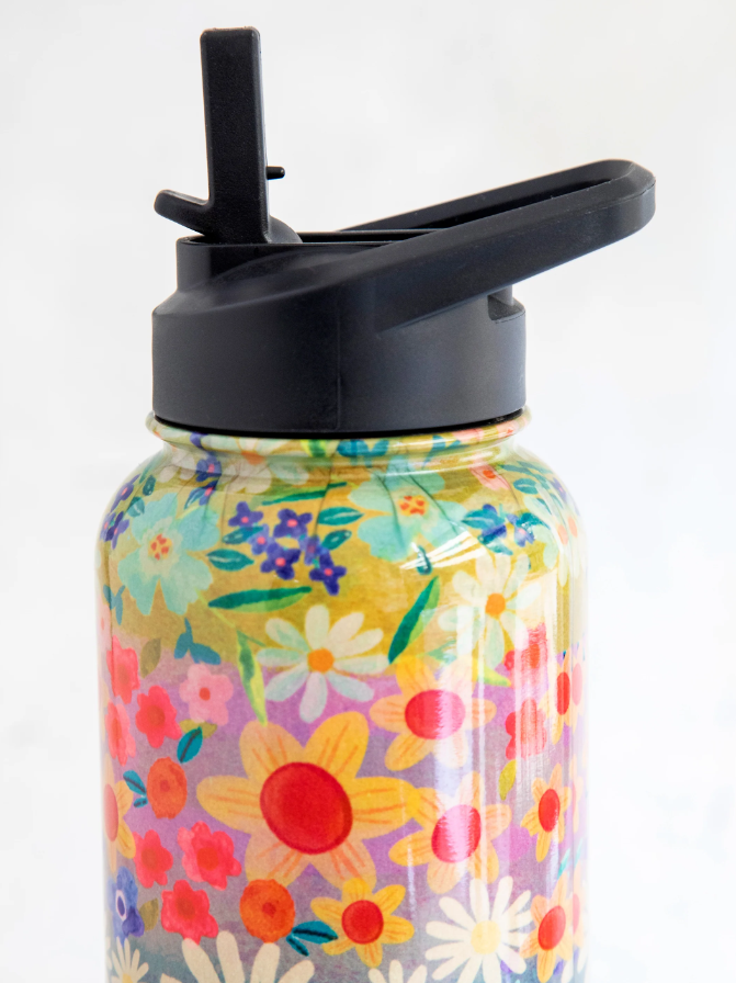 XL Stainless Steel Water Bottle - Wildflower Border