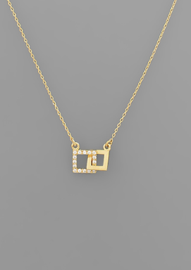 Double Square Link Charm Necklace