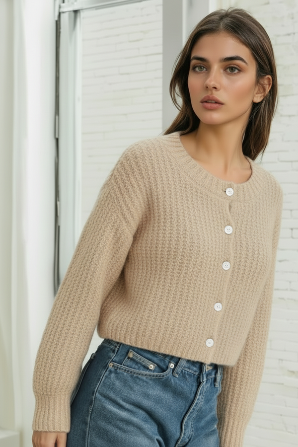 Fuzzy Cardigan - Beige
