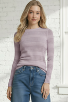 Lace Striped Long Sleeve Top - Lilac
