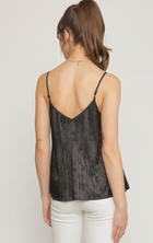 Floral Jacquard Satin Tank - Black