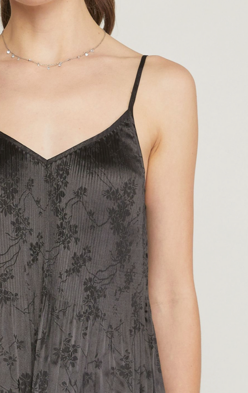 Floral Jacquard Satin Tank - Black