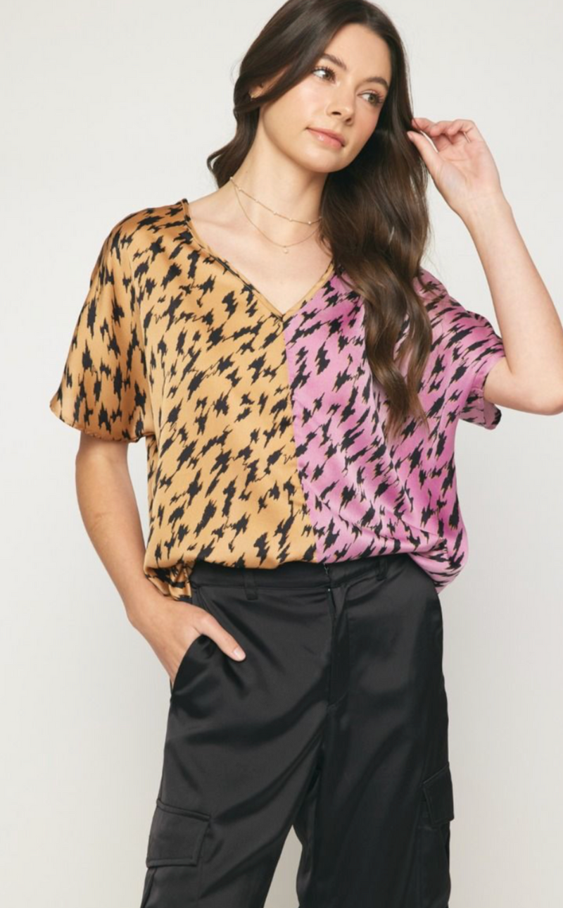 Satin Colorblock Print Top