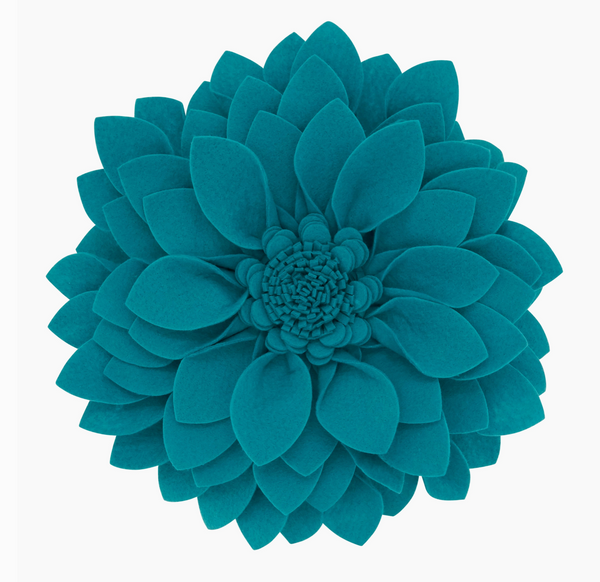 Felt Flower Pillow - Teal 13"