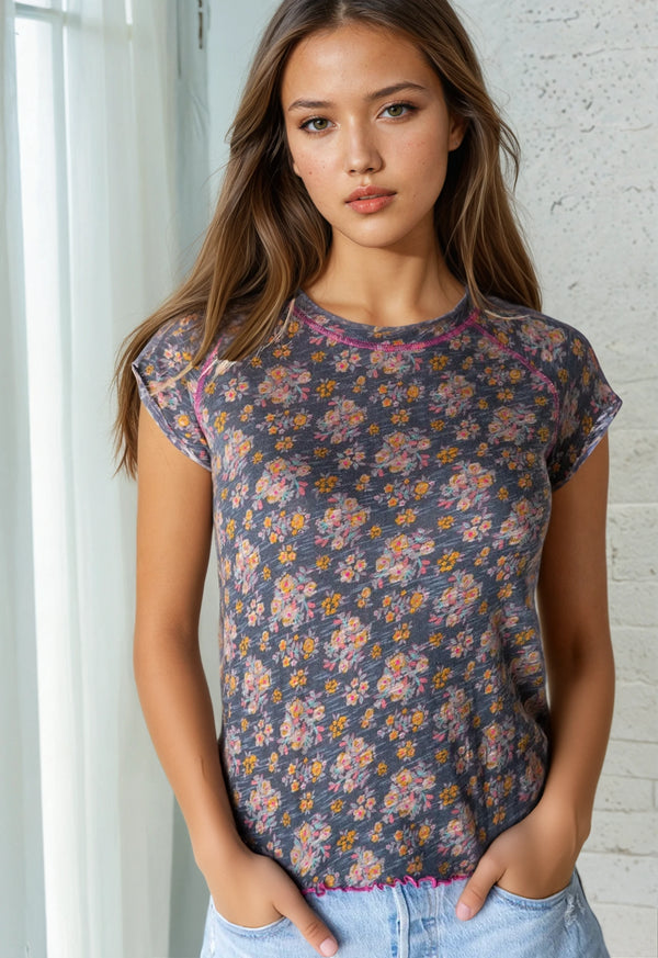 Lily Tee - Slate Floral Blooms