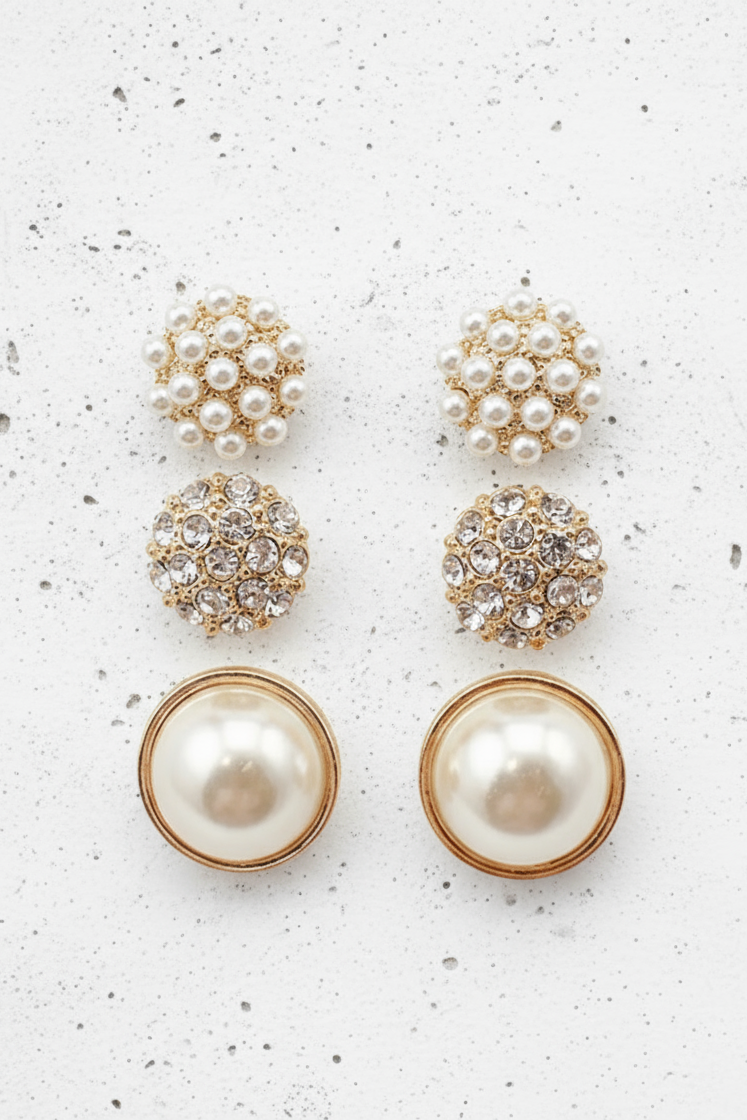 Pave & Pearl Flower Earring Set