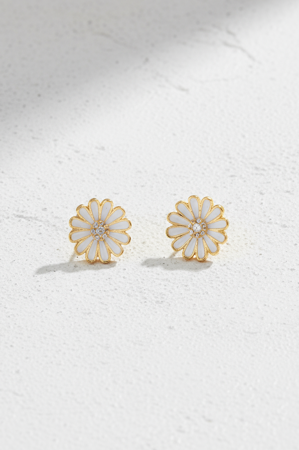 Crystal & Flower Earring - White