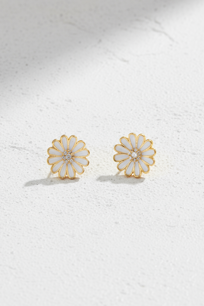 Crystal & Flower Earring - White