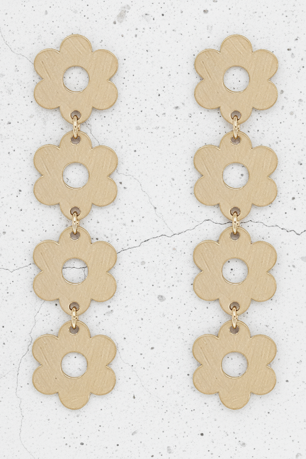 4 Flower Drop Earrings - Gold