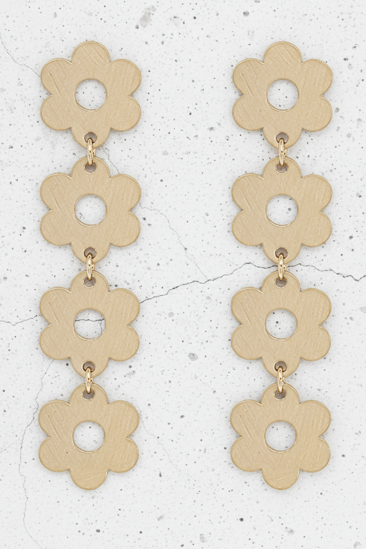 4 Flower Drop Earrings - Gold