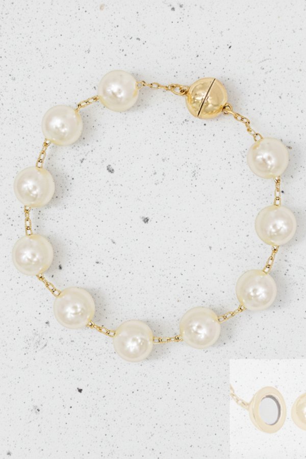 Pearl Beaded Bracelet - Cream/Gold