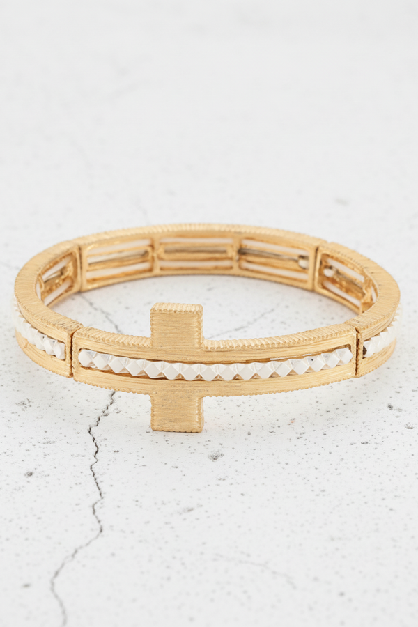 Two Tone Brushed Cross Bracelet