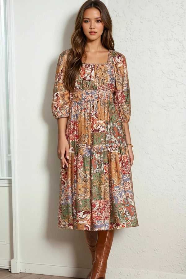 Boho Print Midi Dress