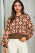 Cropped Flower Pattern Sweater