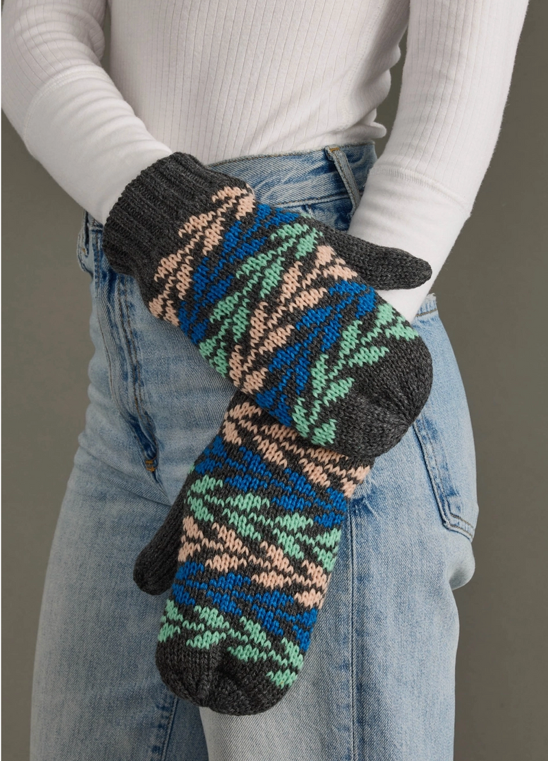 Grey/Blue Patterned Mittens