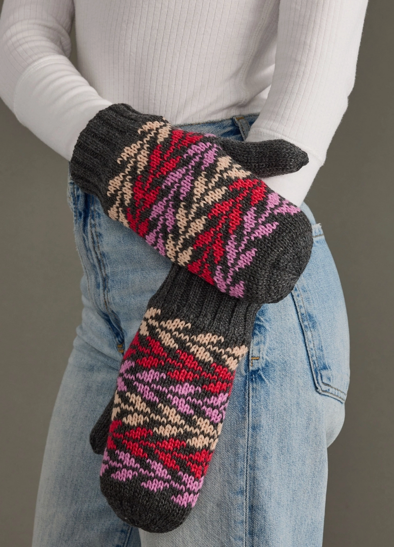 Grey/Pink Patterned Mittens