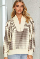Half Zip Stripe Sweatshirt - Brown