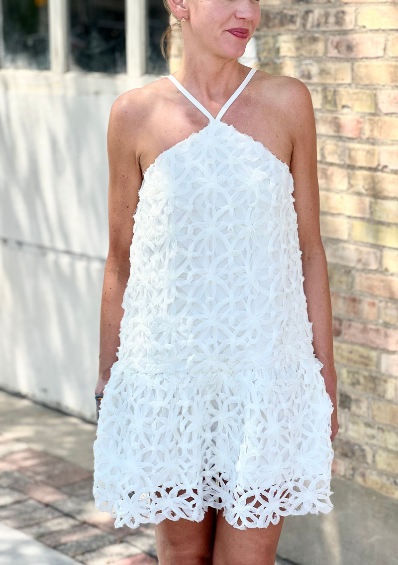 Dainty Floral Lace Halter Dress