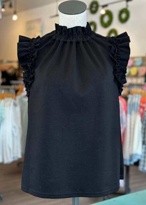 Solid Black Ruffle Top