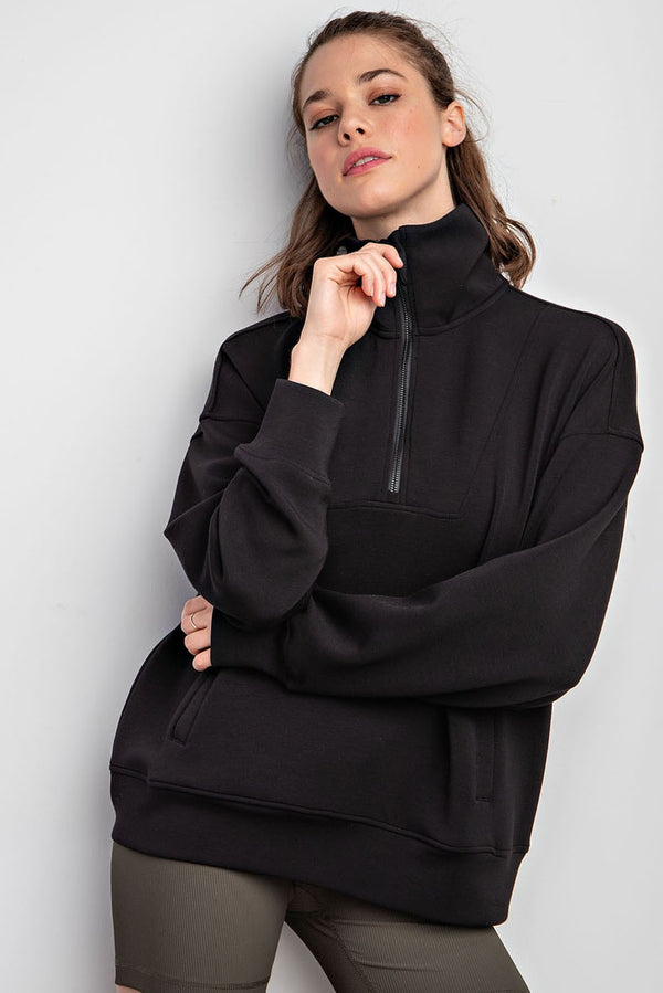 Scuba Funnel Neck Quarter Zip Pullover - Black