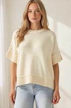 Classic Short‑Sleeve Knit Sweater - Cream