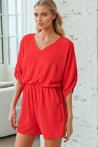 Tab Sleeve Romper - Red