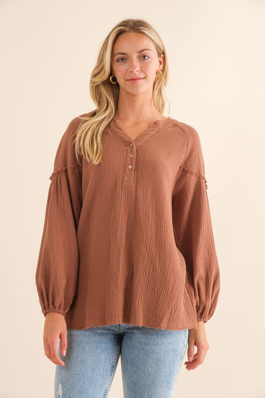 Lantern Sleeve Gauze Top