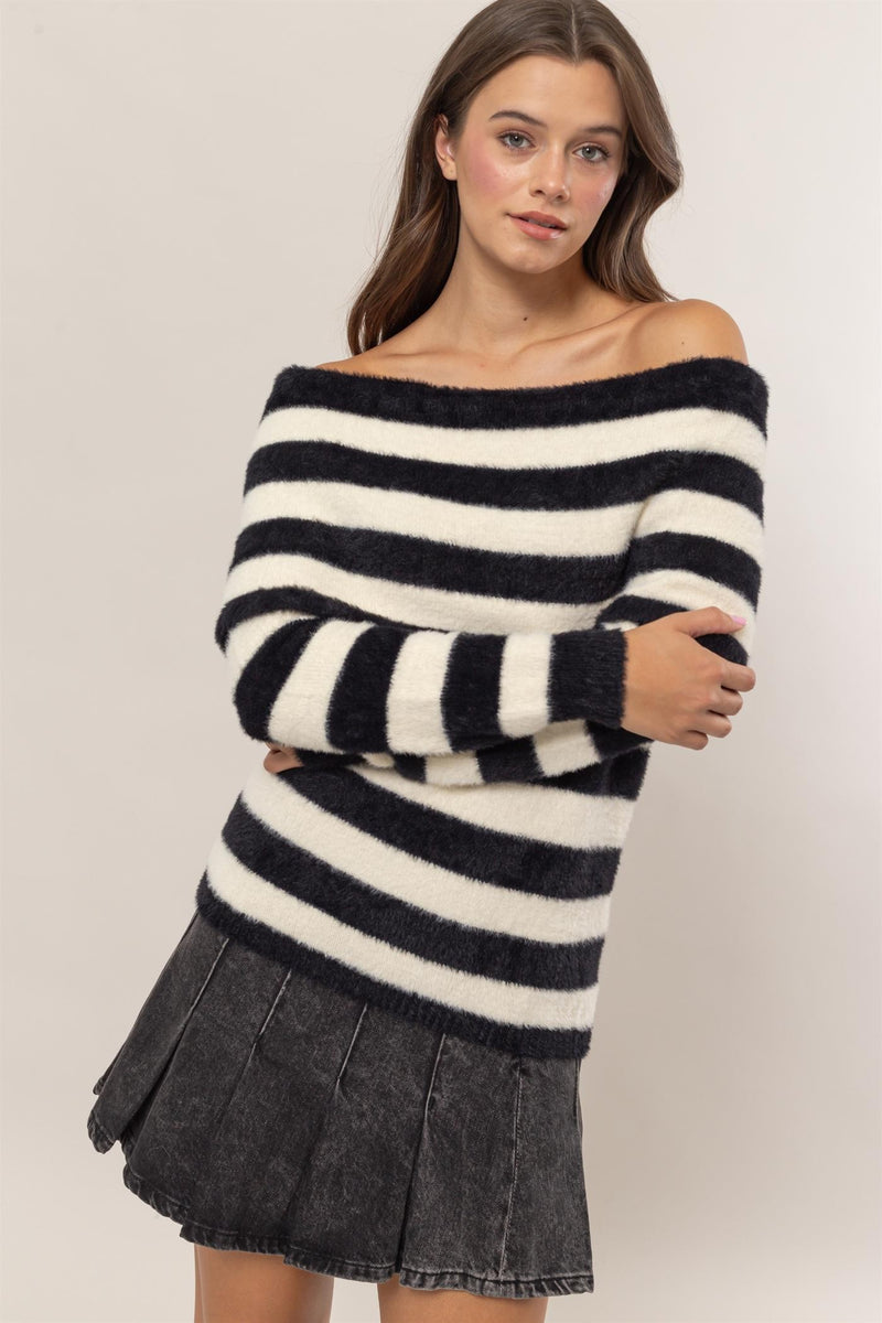 Striped Off-Shoulder Sweater