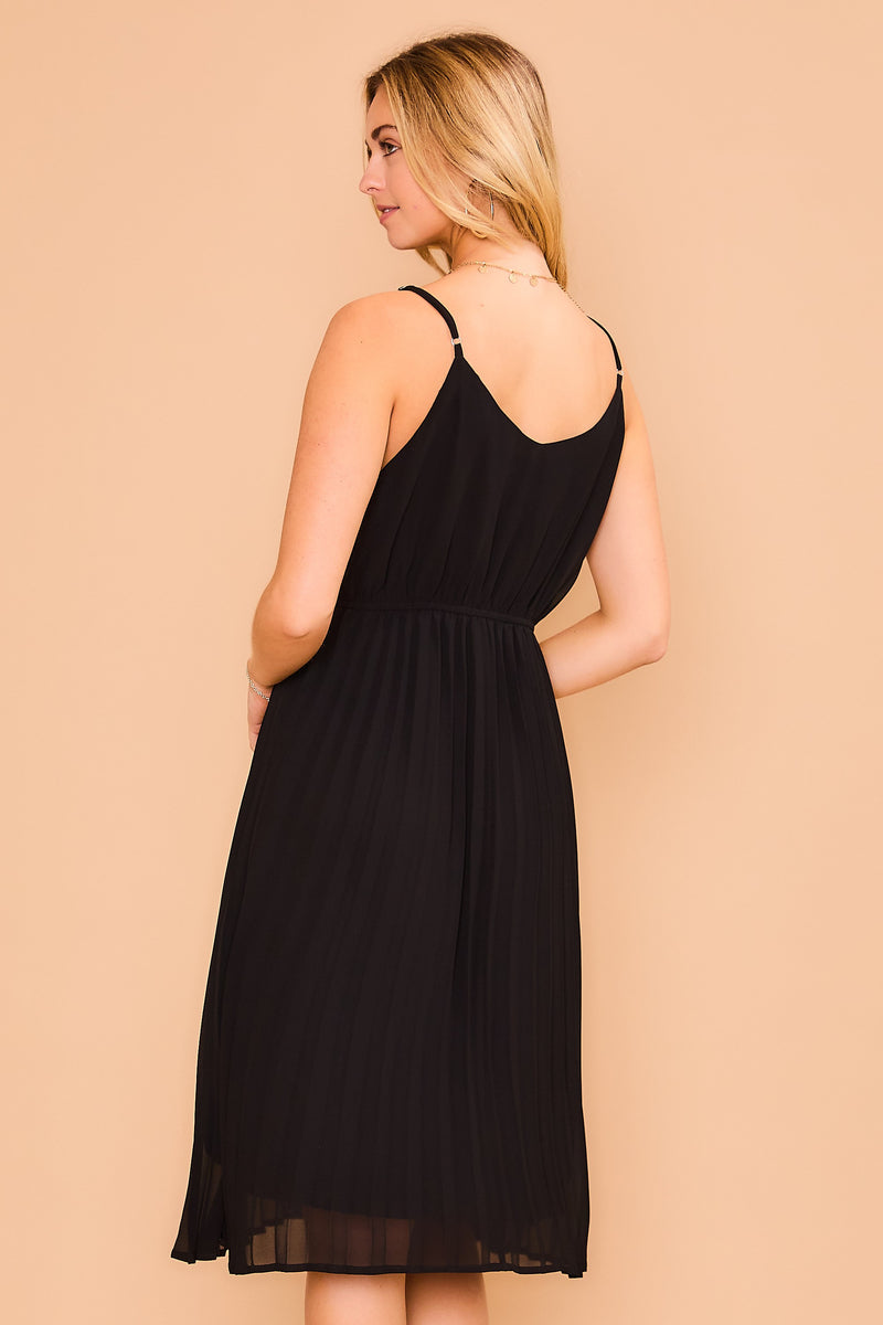 Chiffon Pleated Dress - Black