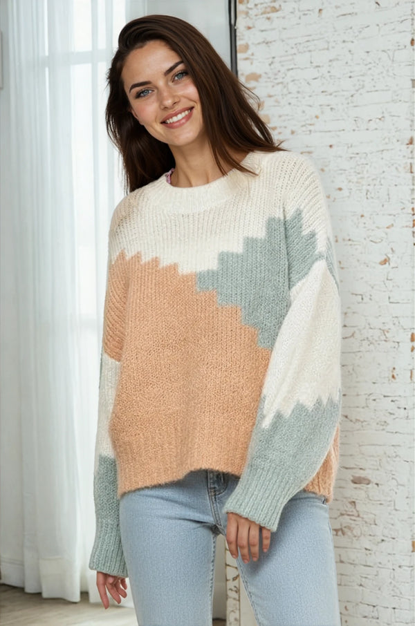 Colorblock Zig Zag Sweater
