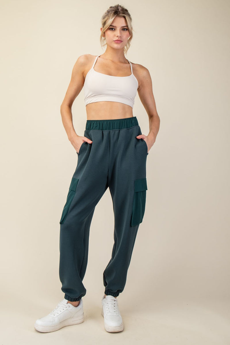 Patched Pocket Scuba Joggers - Midnight Green