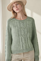 Washed Cable Knit Sweater - Sage