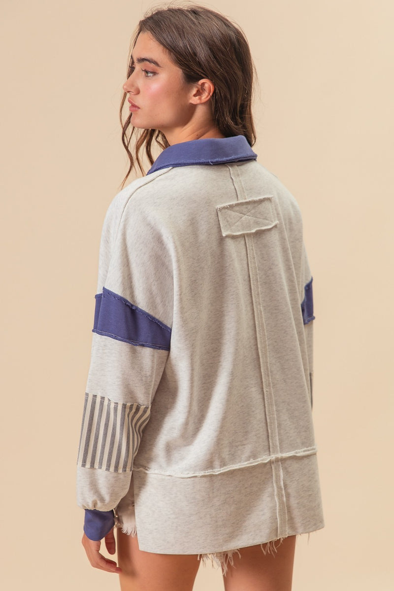 Stripe Color Block French Terry Pullover