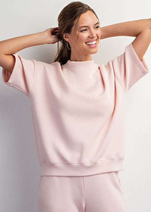 Lounge Mock Neck Top - Baby Pink