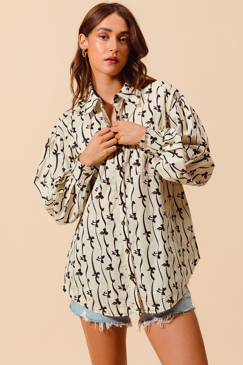 Bow Print Button Up Top