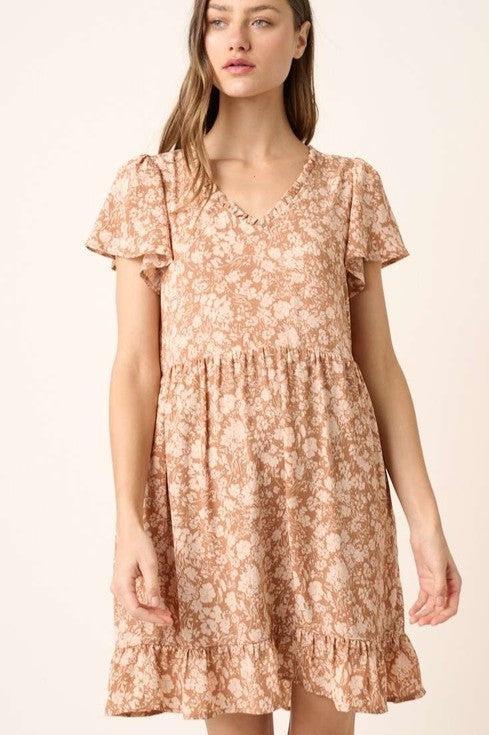 V-Neck Floral Dress - Mauve