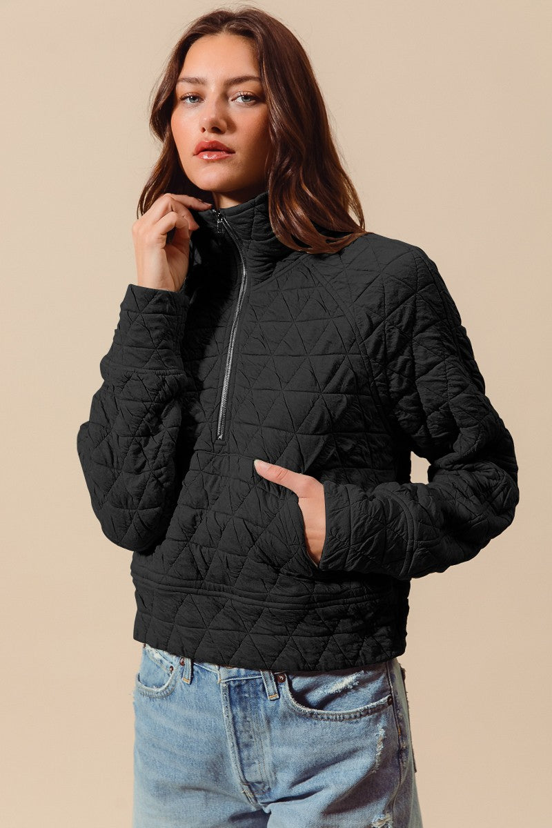 Quilted Quarter Zip - Black