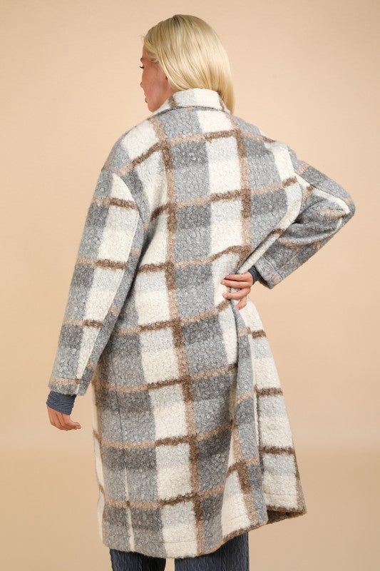 Long Fuzzy Plaid Coat