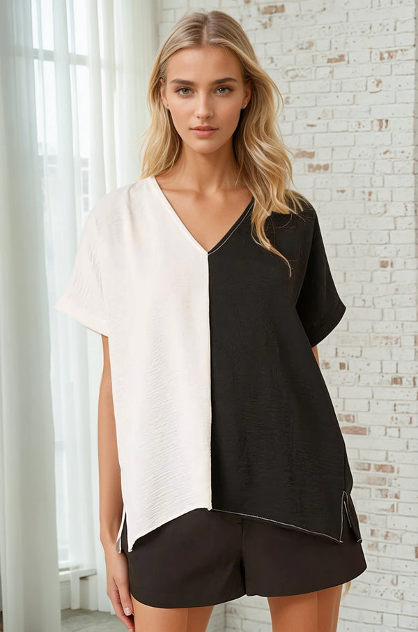Loose Colorblock Top - Black/White