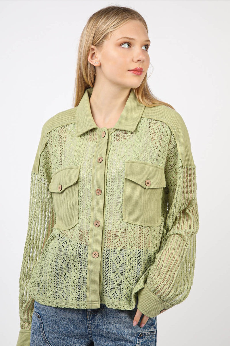 Lace Shacket - Sage