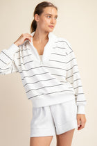 Luxe Scuba Striped Half Zip Jacket - Cream